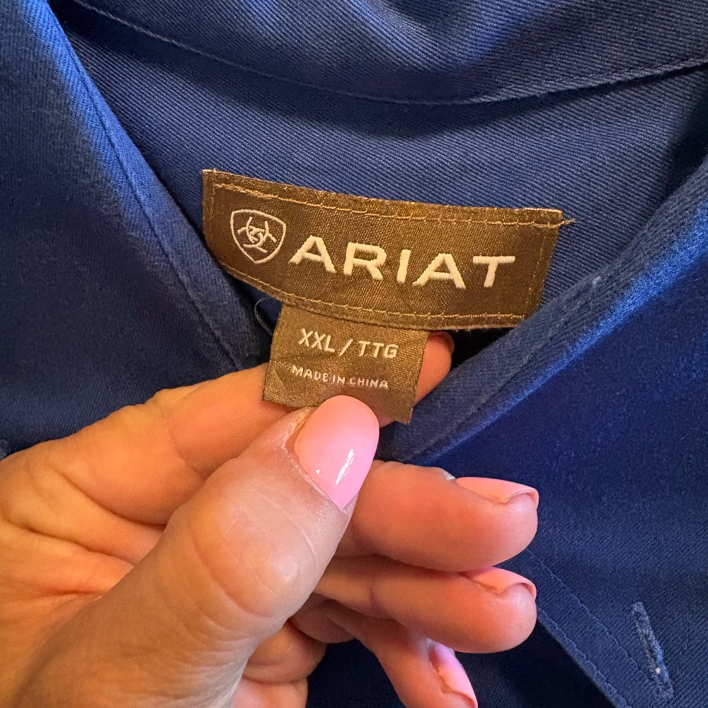 Ariat Solid Blue Button Down Shirt Xxl Western Co… - image 4